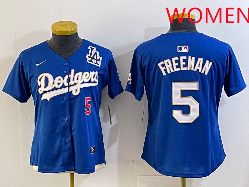 Women Los Angeles Dodgers #5 Freeman Blue Gold Game 2025 Nike MLB Jersey style 6->women mlb jersey->Women Jersey